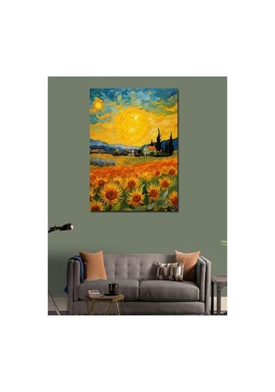 50x70 Cm Boyutunda Van Gogh Tarzı Ayçiçekleri Kanvas Tablo