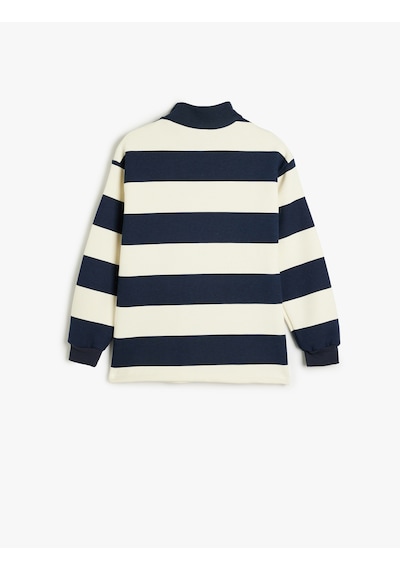 Koton Yarım Fermuarlı Sweatshirt Dik Yaka Uzun Kollu Üç İplik Şardonlu Ekru Çizgili 5wkb10128tk Ekru