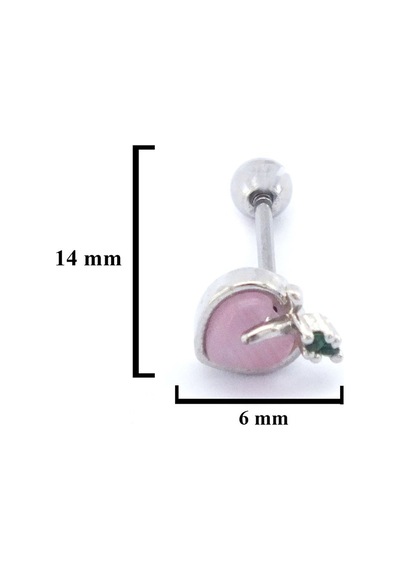Ferizz 316l Çelik Zirkon Taşlı Pembe Elma Şeklinde Piercing Pembe