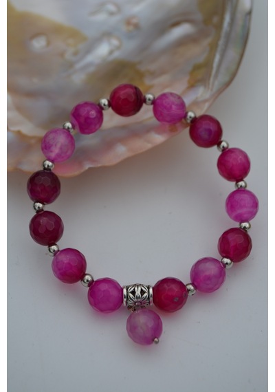Stoneage Jewellery Pembe Akik Taşlı Bileklik Çok Renkli