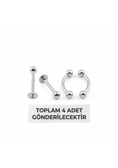 4'lü Kararmaz Çelik Labret Halka Piercing Seti Septum Tragus Helix Dudak Burun Daith Kıkırdak Küpe Gümüş