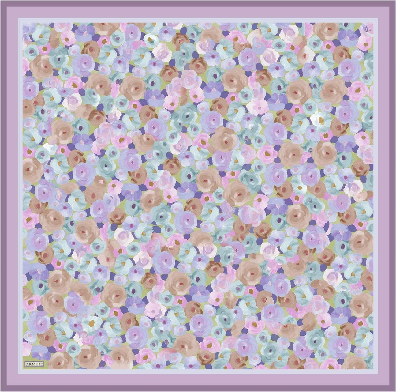Armine Çiçek Desenli Saf İpek Twill Eşarp 9300d 06 Lila