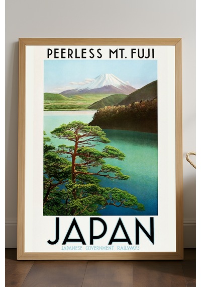 Japan Mountain Doğal Ahşap Çerçeveli Poster, Dekoratif Seyahat Duvar Tablosu