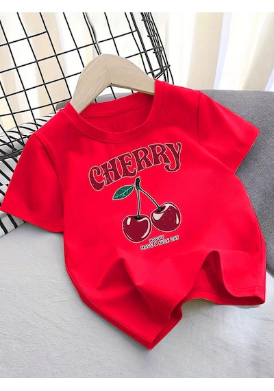 Uyguntarz Çocuk Happycherry Baskılıtasarım Tshirt Kırmızı