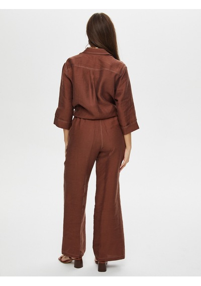 Faik Sönmez Wide Leg Fit Ütü İzli Tensel Keten Pantolon S25pnt018 Us25pnt01830 Kahve