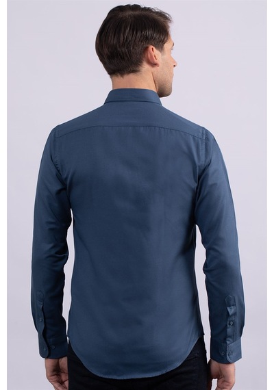 Tudors Slim Fit Dar Kesim Uzun Kol Erkek Gömlek-23462 Petrol
