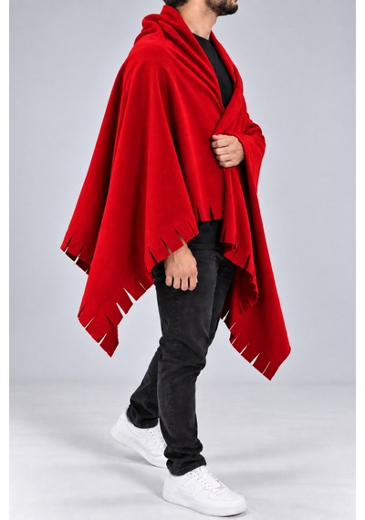 Parshey Polar Şal 70x170 Cm Unisex Sıcak Tutan Yumuşak Kenar Püsküllü Kırmızı