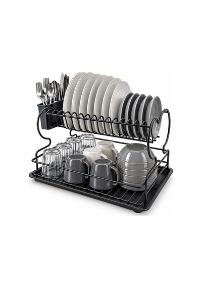 Siyah - Metal Lux Çift Katlı Tabaklık - Bulaşıklık 5468 Renkli