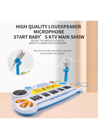 Elektronik Org Müzik Seti Mikrofonlu 45 Cm Çocuk Piyano Mp3 Girişli Led Işıklı Karaoke Oyuncak