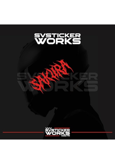 Sakura Yazılı Kask Sticker Tüm Kasklar Uyumlu Tek Yön 1 Adet Kırmızı