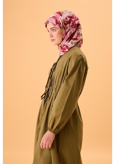 Silk Home Organik Pamuk İpek Eşarp Su Yeşili-pembe-çilek Kırmızısı Desenli Kaymaz Tok Duruşlu 90x90 Çok Renkli