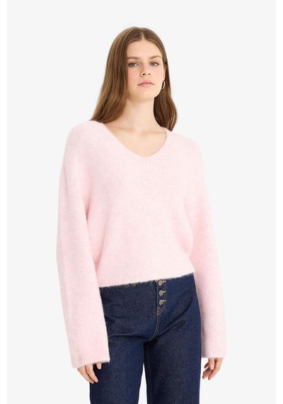 Defacto Regular Fit V Yaka Kazak F4800ax25wnpn83 Pembe