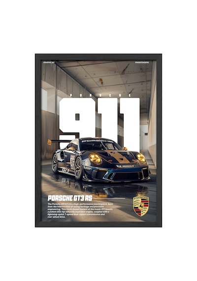 Porsche 911 Siyah Ahşap Çerçeveli Poster, Dekoratif Araba Duvar Tablosu