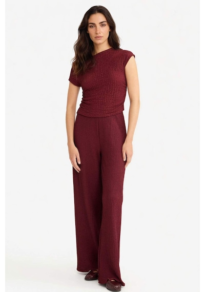 Defacto Wide Leg Geniş Bol Paça Bürümcük Pantolon D3570ax25aubr237 Bordo