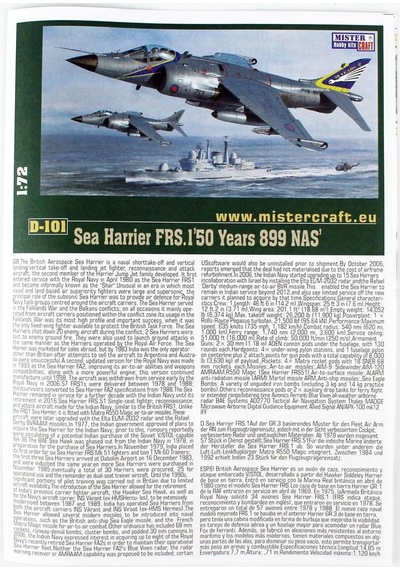 Mistercraft D101 1/72 Harrier Frs.1 50. Yıl 800 Nas Savaş Uçağı Plastik Model Kiti-56308