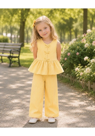 My Kids Wear Kız Çocuk Bella Fiyonk Detaylı Alt Üst Takım 12801 Sarı