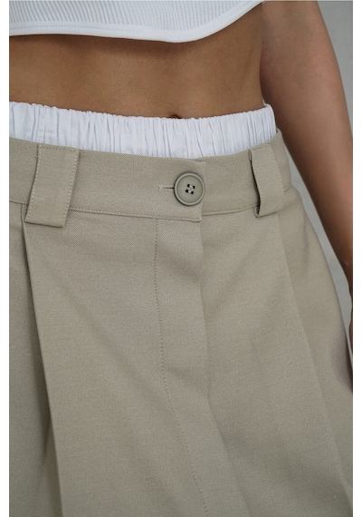 Mai Collection Mai Studios Co. Gabbie Boxer Detay Olive Green Mini Etek Bej