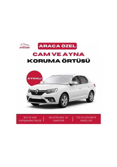 Renault Symbol Buz Ve Kar Önleyici Aynalı Cam Koruma Örtüsü - 4 Mevsim Güneş Korumalı