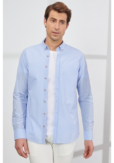 AC&Co / Altınyıldız Classics Erkek Mavı Slim Fit Dar Kesim Düğmeli Yaka %100 Pamuk Gömlek Mavı Mavi AC&Co / Altınyıldız Classics Erkek Mavı Slim Fit Dar Kesim Düğmeli Yaka %100 Pamuk Gömlek Mavı Mavi