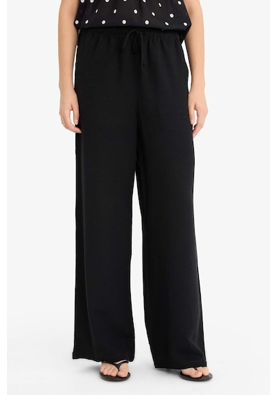 Defacto Wide Leg Cepli Yüksek Bel Standart Boy Keten Karışımlı Pantolon F5024ax25aubk27 Siyah