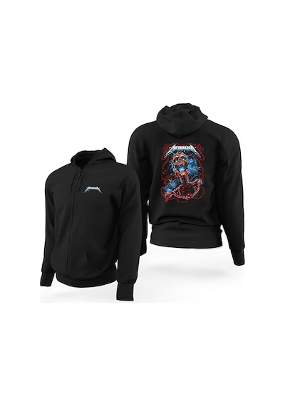 Metallica Lightning Skull Siyah Fermuarlı Limited Edit. Kapşonlu Sweat Siyah