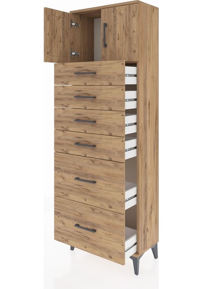 Arges Dolap Tek Raflı 6 Çekmeceli 2 Kapaklı 60x30x182 Çam-çam Çam Arges Dolap Tek Raflı 6 Çekmeceli 2 Kapaklı 60x30x182 Çam-çam Çam
