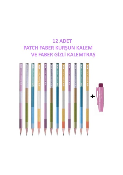 Patch Kurşun Kalem 12'li Set Ve Gizli Kalemtraş, Hb Çok Renkli