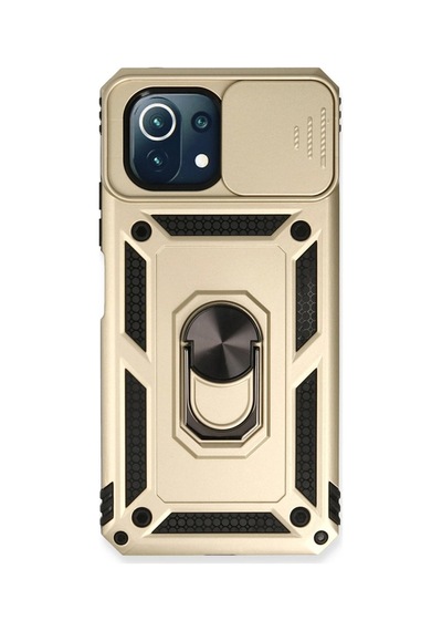 Mi 11 Lite Kılıf Pars Lens Yüzüklü Silikon - Gold İtdark30836