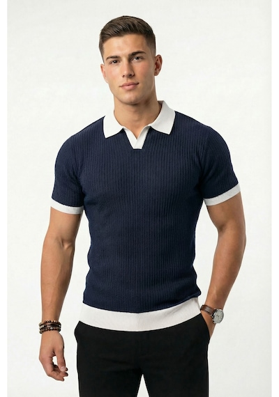 Sayzen Your Shine Sayzen Polo Yaka Çizgili T-shirt Mansum2601 Lacivert