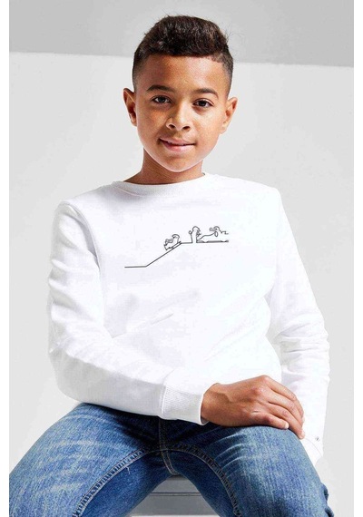 Tshirthane La Linea Trt Cizgi Adam Formula Baskılı Unisex Çocuk Beyaz Sweat