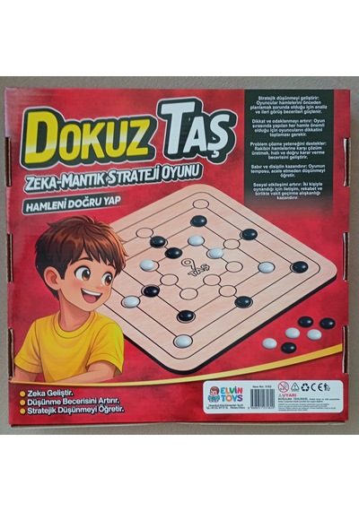 Ahşap Dokuz Taş Oyunu Kırmızı
