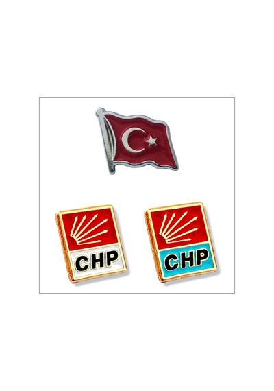 Yörük Tasarım Türk Bayrağı & Chp 3 Adet Yaka Rozeti 2chp,1tütk Bayrağı Çok Renkli