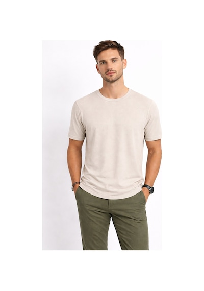 Cazador Erkek Bisiklet Yaka Kendinden Desenli T Shirt 44420 Kum Bej