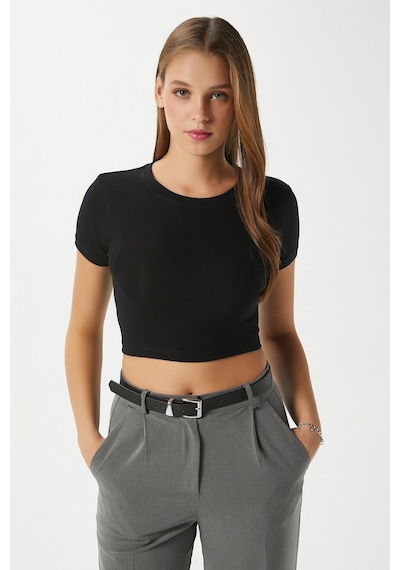 Ritnice Kadın Deal Lux Touch Yumuşak Doku Crop Siyah Bluz