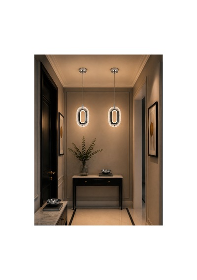 Merlin Modern Tasarım 2 Adet Krom 3 Renk Sarı Günışığı Ve Beyaz - Ledli Banyo - Mutfak - Salon Ledli Sarkıt Gümüş