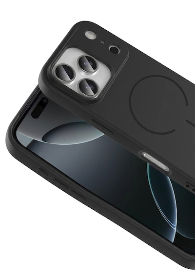 Apple iPhone Uyumlu 17 Pro Max Magsafe Özellikli İçi Kadife Yumuşak Aqua Silikon Kılıf Siyah