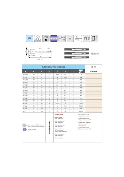 Fett W 5/16"-18 Narex Dın Nb-351 Hss 3'lü El Takım Kılavuzu