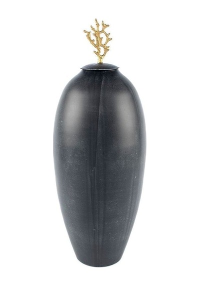 Siyah Gold Mercanlı Küp Kapaklı Vazo 20x55cm Siyah