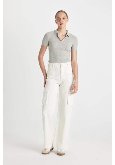 Defacto Fitted Polo Yaka Fitilli Kaşkorse Kısa Kollu Tişört A0379AX24SMGR256 Gri