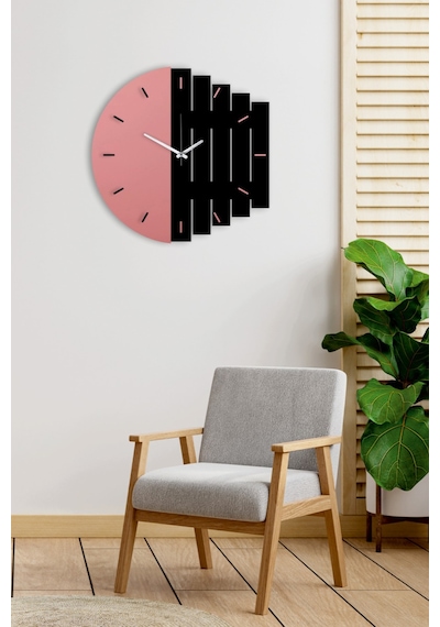 Dekoratif Modern Ahşap Duvar Saati Ritim Pembe-siyah
