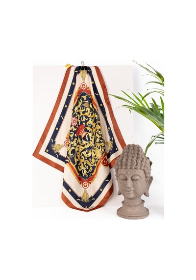 Inno 60x60 Cm Premium Saten Desenli Dikişli Fular Mor