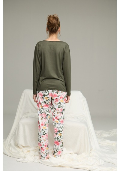 Siyah İnci Örme Pamuklu Pijama Takım25240204 Yeşil