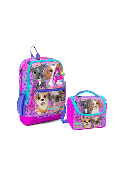 Coral High Dört Bölmeli Kız Çocuk Okul Sırt Çantası ve Beslenme Seti - Pembe Köpek