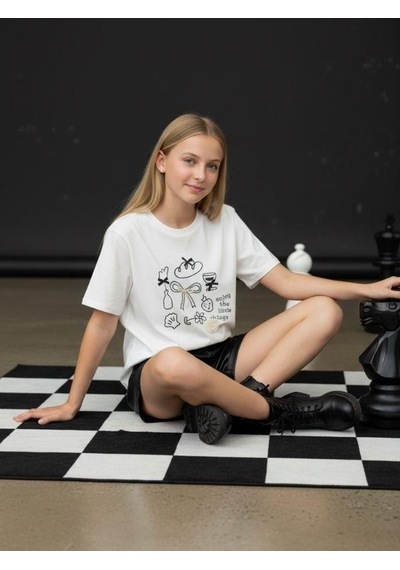 Zekids Kız Çocuk İnci İşlemeli Fiyonklu Tasarım T-shirt-16577 Ekru