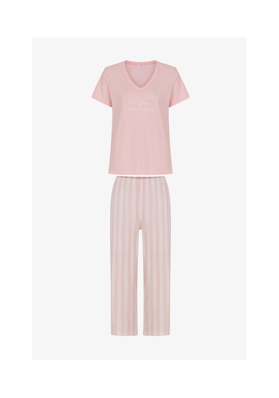 Penti Pembe Slow Days Çizgili Kısa Kollu Kapri Pijama Takımı