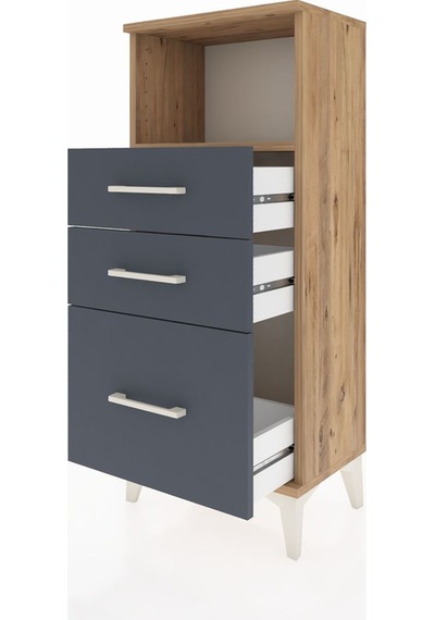 Arges Komodin Tek Raflı 3 Çekmeceli 44x30x106 Çam-antrasit Çam