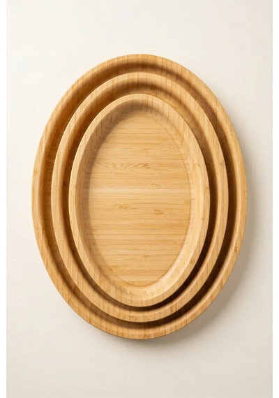 Bambu 3'lü Oval Tepsi Kahverengi - 939637058 Kahverengi