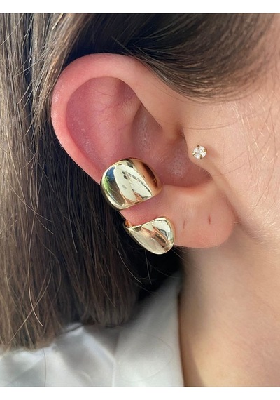 İri Halka Altın Kaplama Kadın Earcuff Kıkırdak Küpe 001