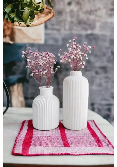 Buççin Online Mağaza Dekoratif Iskandinav Tarz Mini Ve Uzun Beton Vazo Set Ikili Beton Beyaz