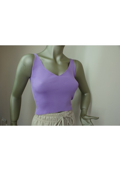 Lilys İnce Fitilli Çok Zarif Lila Kısa Crop